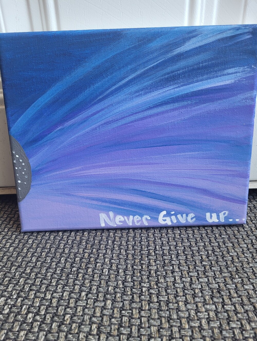 Hand Painted  'Never Give Up' Purple & Blue Acrylic Canvas